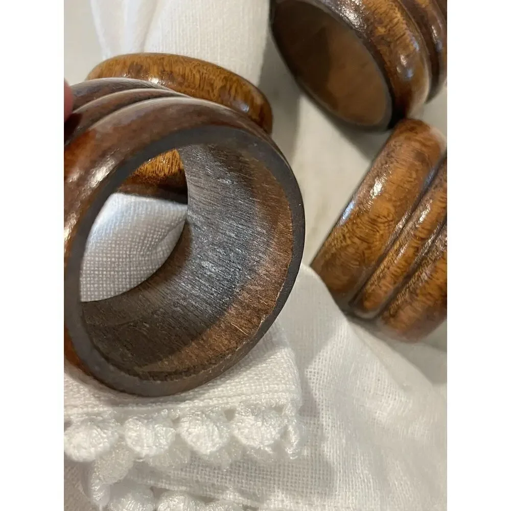 Carved Solid wood Napkin ring holders set of 4‎ boho wedding formal dinner party